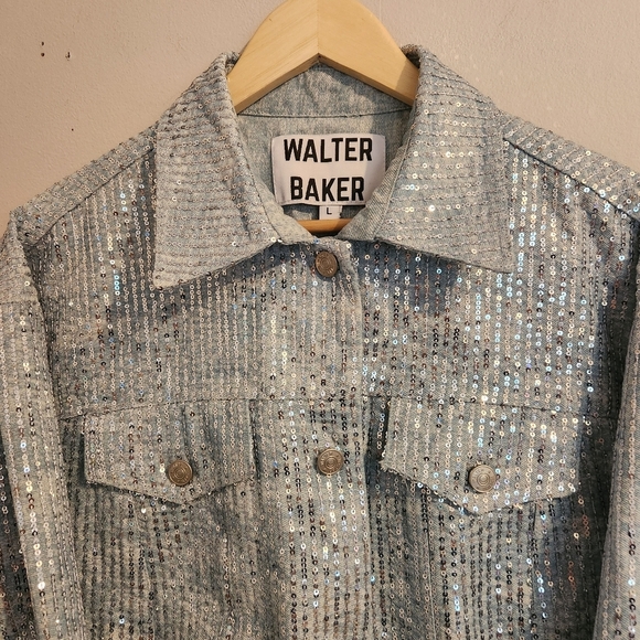 Walter Baker Shawna Sequin Denim Jacket Large | Anthropologie, Oversized Glam - Picture 13 of 15